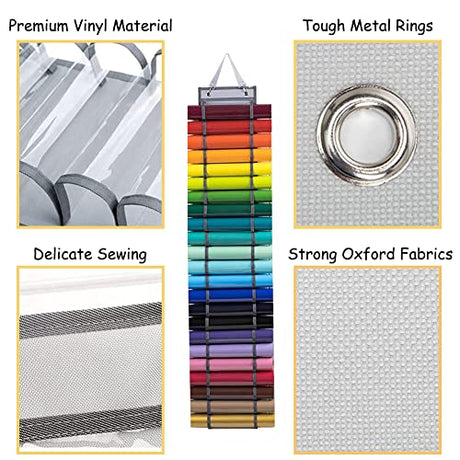 Amersis Vinyl Roll Holder with 24 Compartments and Keeper with Door Hooks and Strap, Clear Vinyl Organizers Holder Wall Mount for Home Craft Closet Amersis