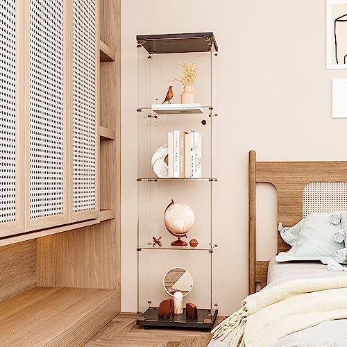 FLYMUHJIA Curio Cabinet Glass Display Case for Collectibles with Door, 4 Display Shelves Showcase, 64.2”Hx16.9''Lx 14.6''W Black FLYMUHJIA