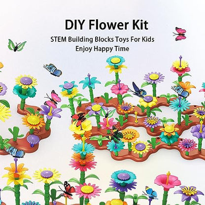 AKANYA Blocks Toys Flower Garden for Girls Toys STEM, Educational Toy Gardening Pretend Play Set Upgrade DIY Flower Stacking Toys for Kids Preschool