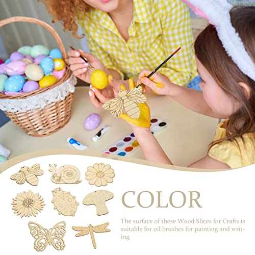 Bee Decor 80 Pcs Unfinished Wooden Cutouts Flower Bee Mushroom Butterfly Blank Wood Slice Blank Wooden Paint Crafts for DIY Crafts Home Decoration ABOOFAN