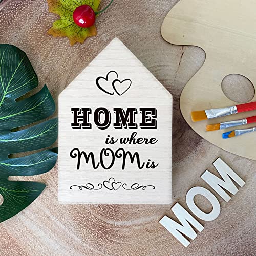 4 Pack 8 Inch Wooden House Shape Block Unfinished Wood Farmhouse Cutouts Tabletop for DIY Crafts Memorial Sign,1 Inch Thick MDF Cregugua