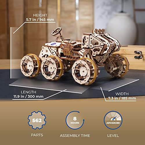 UGEARS Manned Mars Rover - Wooden Model Car Kit - 3D Wooden Models to Build for Adults - 3D Wooden Puzzle Set - All-Terrain 6x6 Drive Mars Rover UGEARS