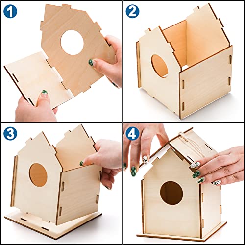 Coloch 6 Pack DIY Birdhouse Kits, Wooden Crafts Arts for Children to Build and Paint (Includes Paints, and Brushes), Painting Puzzle DIY Wooden Coloch