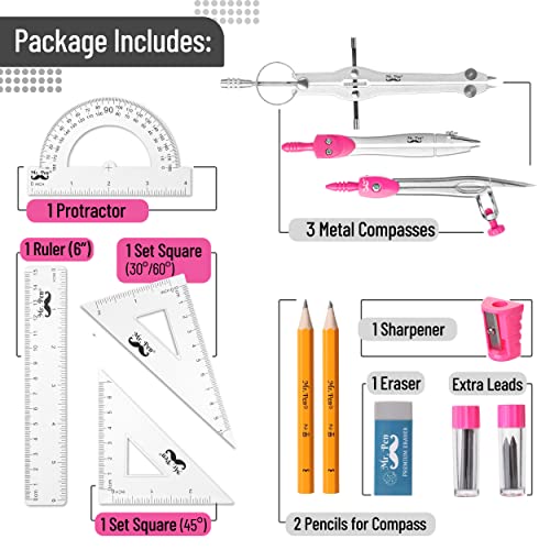 Mr. Pen- Geometry Set, 13 pcs, Compass for Geometry, Protractor Set, Geometry Kit Set with Shatterproof Storage Box, Geometry Kit, Drawing Tools, - WoodArtSupply