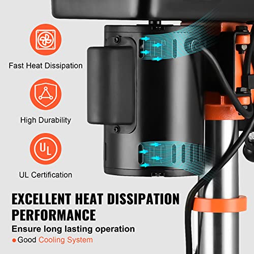 VEVOR 10 in Benchtop Drill Press, 3.2 Amp 120V, 5-Speed Cast Iron Bench Drill Press, 10 in Swing Distance 0-45° Tiltling Worktable with Work Light, VEVOR