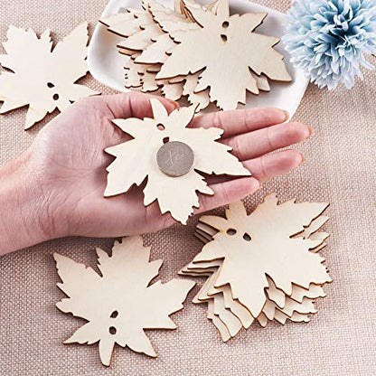 Pandahall 50Pcs Unfinished Wood Leaf Pendant 80.5x80x2.5mm Undyed Wooden Earring Blanks Charms Antique White for DIY Crafts Jewelry Making