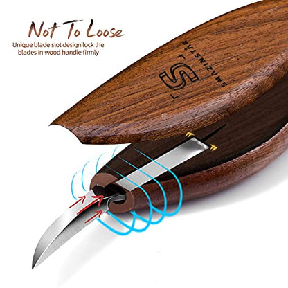 Whittling knife, Wood Carving Tools 5 in 1 Knife Set - Includes Sloyd Knife, Chip Carving knife, Hook Knife, Oblique Knife, Trimming knife Sharpener
