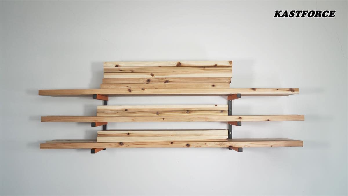 KASTFORCE KF1004 Lumber Storage Rack 3-Level System 110lbs 50 kg per Level with Durable Sheet Metal Screws, Wood Rack, Workshop Rack, Wall Screws KASTFORCE