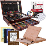 U.S. Art Supply 163-Piece Mega Deluxe Art Painting, Drawing Set in Wood Box, Desk Easel - Artist Painting Pad, 2 Sketch Pads, 24 Watercolor Paint U.S. Art Supply