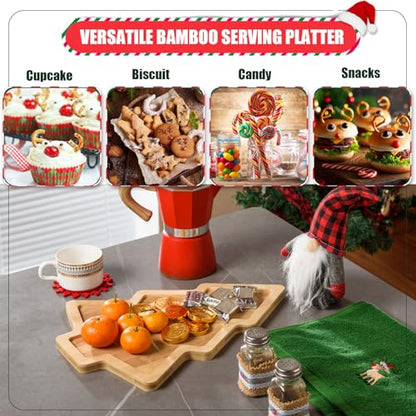 3 Pcs Christmas Wooden Appetizer Tray Christmas Tree Shaped Wooden Serving Platter Sushi Serving Tray Wood Charcuterie Board Tray Snack Dessert Candy