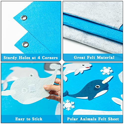 WATINC 46Pcs Polar Animals Felt Board Story Set Arctic Antarctica Ocean Animal Bear Penguin Whale Preschool Large Wall Storyboard Early Learning Play - WoodArtSupply