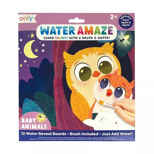 Ooly Water Amaze -Includes 12 Reveal Boards & Brush, Reusable Water Reveal Pads for Kids, Water Coloring Books for Toddlers, Paint with Water Books Ooly