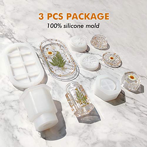 4 Pcs Silicone Resin Molds with Grinder Mold- Premium Resin Rolling Tray Mold and Resin Jar Mold with Lid Kit for Spice Grind and Storage, DIY Resin YIGWANG