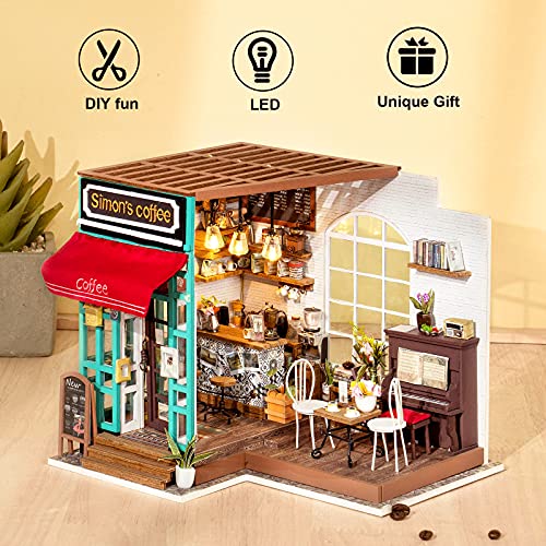Rolife DIY Miniature Dollhouse Kit Coffee House Wooden Mini House Crafts DIY Model Kits Christmas Birthday Gifts for Boys Girls Women Friends Rolife