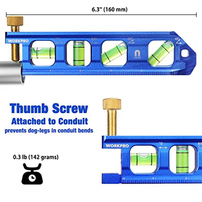 WORKPRO Conduit Bending Level, Magnetic Torpedo Level, Pipe Level, Bubble Vials for 0°/90°/30°/45° Measurements, Aluminum Alloy Construction, - WoodArtSupply