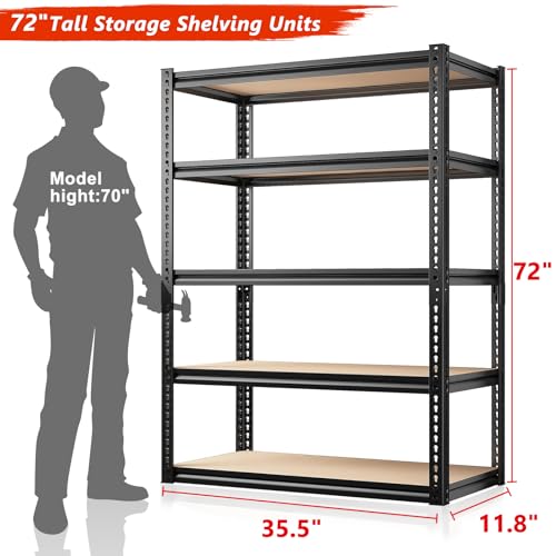Heavy Duty 72" REIBII Garage Shelving Unit - 2000LBS Adjustable 5 Tier Storage Solution REIBII