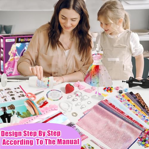 Jumlys 600+PCS Fashion Designer Kits for Girls Ages 6, 7, 8, 9, 10, 11, 12, Sewing Kits with 4 Mannequins for Kids Ages 6-8, 8-12, DIY Arts and Jumlys