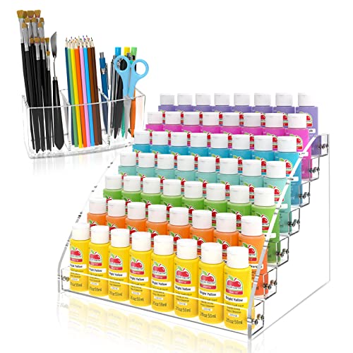 LASZOLA 7 Layers Paint Storage Organizer and Paint Brush Holder, Acrylic Paint Rack Stand Oil Paint Tubes Ink Bottle Paints Tool Storage Holder with