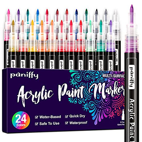 Acrylic Paint Markers Pens set with 24 Colors Acrylic Paint Pens for Rocks Painting, Stone, Ceramic, Glass, Wood, Fabric, Canvas, Pumpkin Decorating PANIFFY