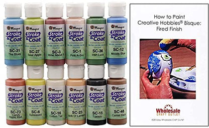 Mayco Stroke and Coat Glaze for Ceramics Kit 3 | 12 Assorted 2 oz Jars with How to Paint Pottery Book - WoodArtSupply