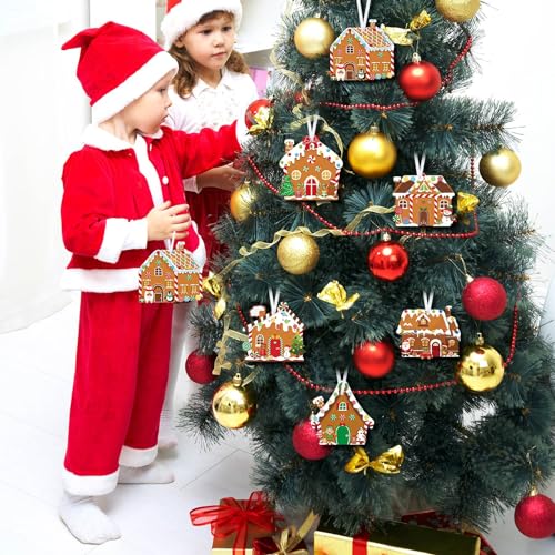 Pasimy 48 Pcs Christmas Crafts Kits for Kids Christmas Gingerbread House Crafts DIY Christmas Tree Ornament Kit Make Your Own Gingerbread House Craft Pasimy