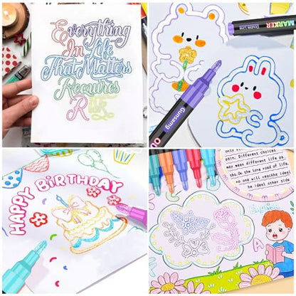 Gunsamg Outline Markers Double Line 48 Colors for Doodle Writing Shimmer Markers Pens Outline pens with Glitter, and Metallic Effects - WoodArtSupply