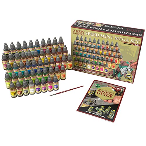 The Army Painter Speedpaint Mega Set 2.0+ - 50x18ml Speedpaint Set with 42 Colors, 3 Metallics, Medium, Mixing Balls, Brush, Guide - WoodArtSupply