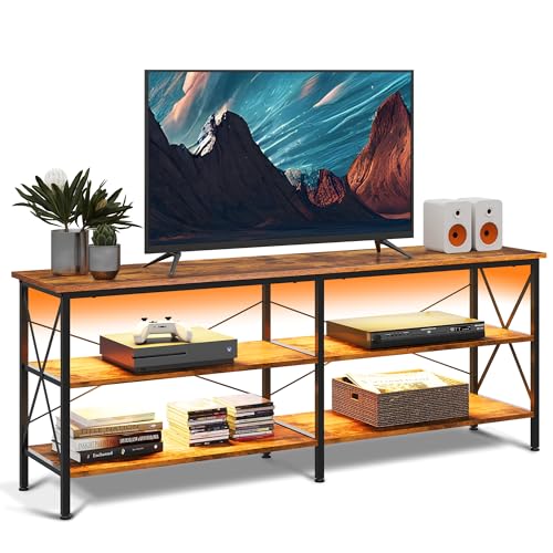WLIVE TV Stand for 65 70 inch TV with LED Lights, Gaming Entertainment Center with Storage, Industrial TV Console for Living Room, Long 63" LED TV WLIVE