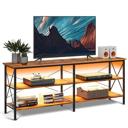 WLIVE TV Stand for 65 70 inch TV with LED Lights, Gaming Entertainment Center with Storage, Industrial TV Console for Living Room, Long 63" LED TV