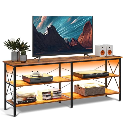 WLIVE TV Stand for 65 70 inch TV with LED Lights, Gaming Entertainment Center with Storage, Industrial TV Console for Living Room, Long 63" LED TV - WoodArtSupply