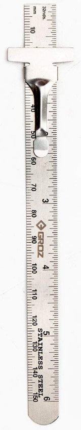 Groz 6-inch Pocket Ruler | Stainless Steel | Imperial & Metric Graduations (01337) Groz