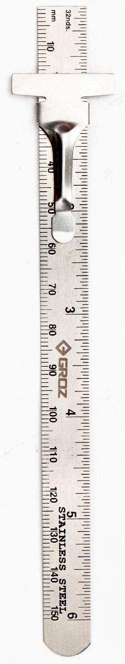 Groz 6-inch Pocket Ruler | Stainless Steel | Imperial & Metric Graduations (01337) Groz