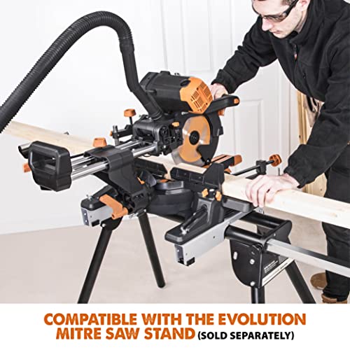 Evolution Power Tools R255SMS-DB+ 10-Inch Dual Bevel Sliding Miter Saw Multi-Material, Multipurpose Cutting Cuts Metal, Plastic, Wood 45˚-45˚ Double - WoodArtSupply