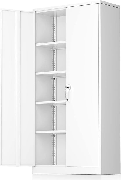 INTERGREAT White Metal Storage Cabinet for Garage, 71” Steel Locking Cabinet with Doors and 4 Shelves, Tool Cabinets with Lock for Garage, Office - WoodArtSupply