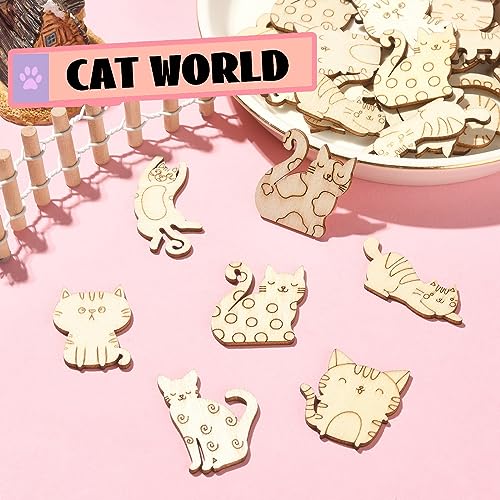 Stiesy 100 Pcs Assorted Pet Cat Unfinished Wood Cutouts Wooden Slice Pieces Ornaments for DIY Craft Home Decoration Supplies Stiesy