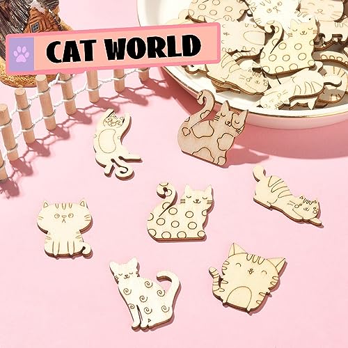 Stiesy 100 Pcs Assorted Pet Cat Unfinished Wood Cutouts Wooden Slice Pieces Ornaments for DIY Craft Home Decoration Supplies - WoodArtSupply