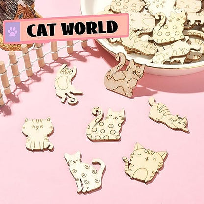 Stiesy 100 Pcs Assorted Pet Cat Unfinished Wood Cutouts Wooden Slice Pieces Ornaments for DIY Craft Home Decoration Supplies - WoodArtSupply