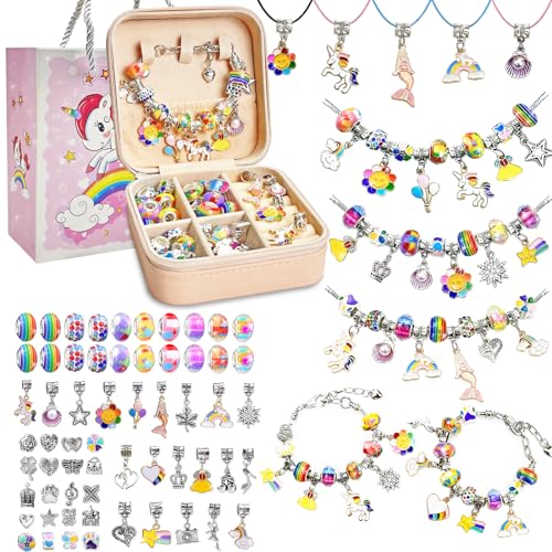 BEIKEETOO Charm Bracelet Making Kit for Girls 8-12 DIY Bead Jewelry Making Kit with Box, Unicorn Mermaid Arts and Crafts for Kids 6-8 Gifts for Girl BEIKEETOO