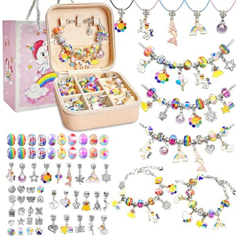 BEIKEETOO Charm Bracelet Making Kit for Girls 8-12 DIY Bead Jewelry Making Kit with Box, Unicorn Mermaid Arts and Crafts for Kids 6-8 Gifts for Girl BEIKEETOO