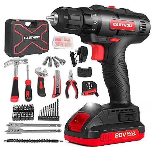 Eastvolt 20V Max Cordless Power Drill Driver Kit & Home Tool Kit, Max 310in.lbs. 18+1 PoisitionTorque Drill For Metal, Wood, Plastics, 168 Pieces Eastvolt