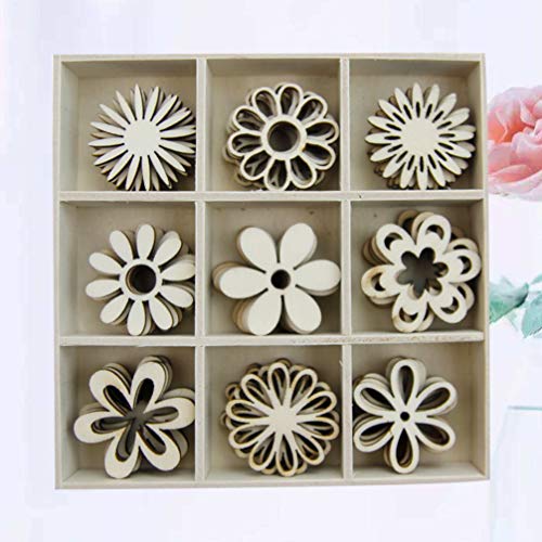 IMIKEYA 1 Box of 45pcs Wooden Embellishments Cutouts Wooden Slices Flower Shapes Decorations Unfinished Crafts Ornaments