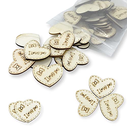 50Pcs Heart-Shaped Small Natural Wood Chip, Heart-Shaped Letter Wood Chip, Clip Art Decoration DIY Heart-Shaped Love Wood Chip DIY Valentine's Day YYMSEN