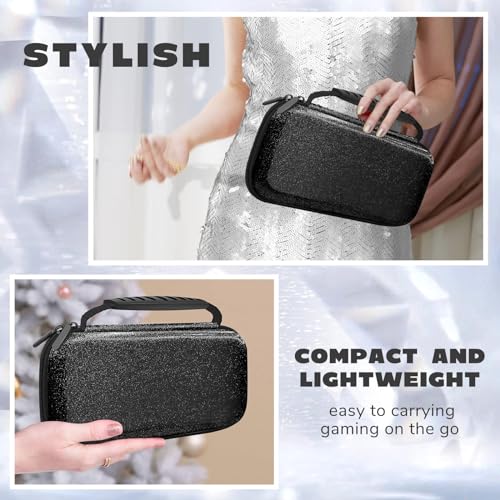 homicozy Glitter Carrying Case Compatible with Nintendo Switch OLED & Switch Console,Black Protective Hard Travel Case Shell Pouch for Nintendo homicozy