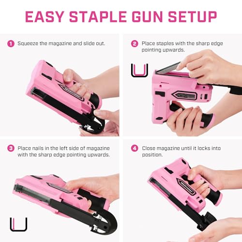 Bielmeier Pink Cordless Staple Gun, 2-in-1 Nail Gun Battery Powered with 2600Pcs Staples and Nails, 4V Brad Nailer Tacker Electric Stapler for