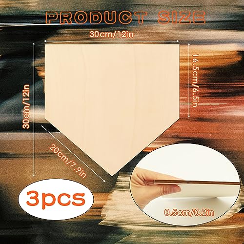 YLOLUL 3 Pcs Unfinished Wood for Crafts Wooden Home Plate Baseball Unfinished Wood Baseball Plaque Baseball Home Plate Softball Diamond Base YLOLUL