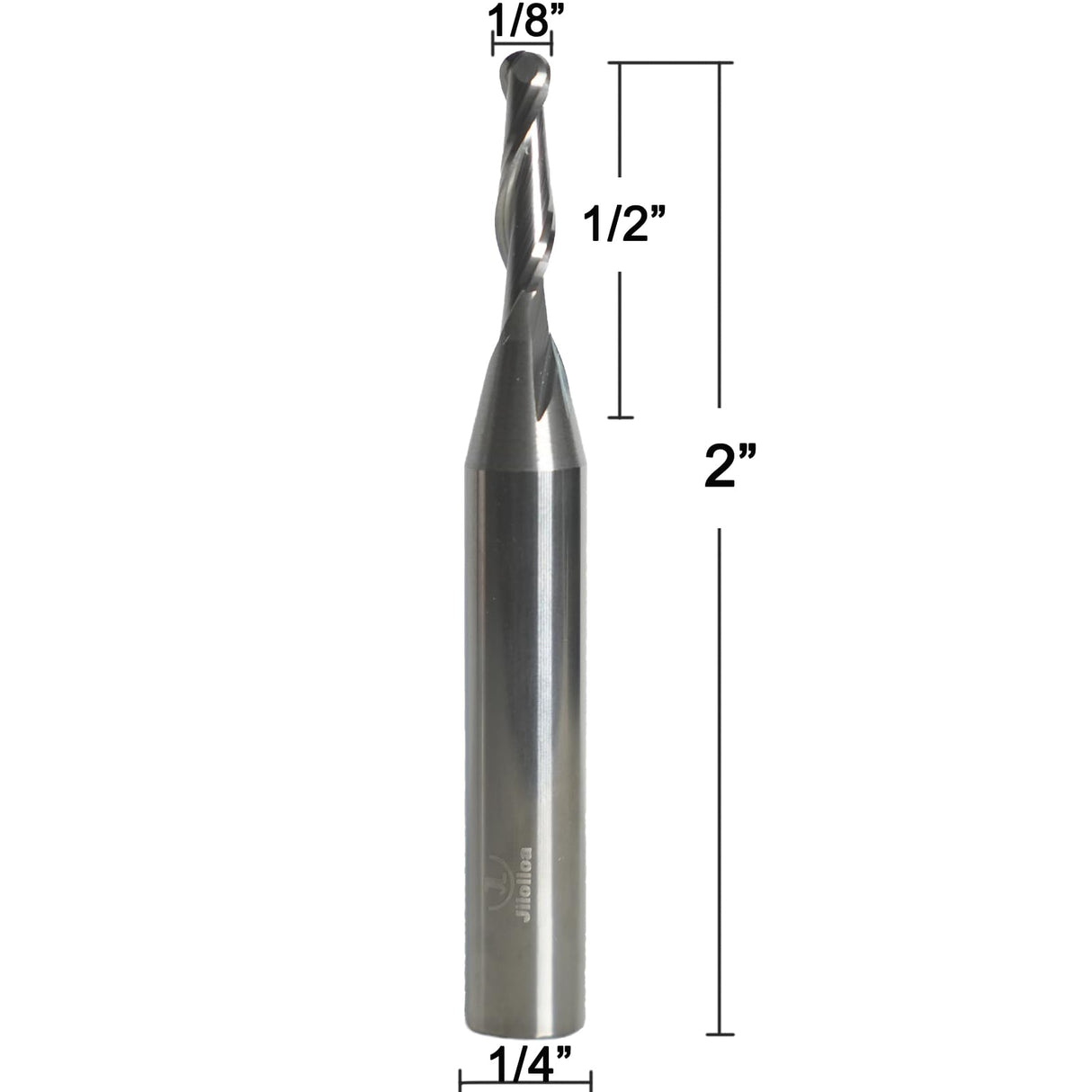 Jiiolioa SQ2111 1/4" Shank 2 Flute Ball Nose Spiral CNC Router Bits Solid Carbide End Mill 1/8" Dia 1/4" Shank Jiiolioa