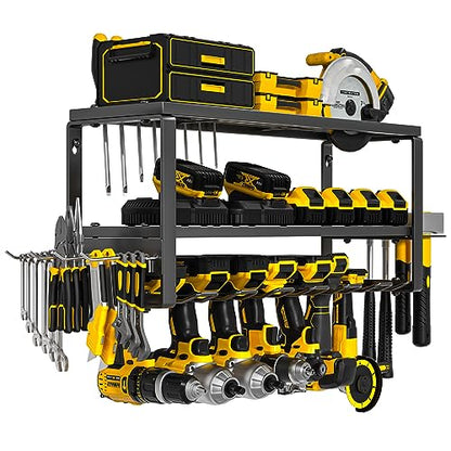 MOOMSINE Power Tool Organizer, Storage Rack for Garage Organization, Wall Mount Cordless Drill Holder and Battery Shelf, Tools Shelves with Charging