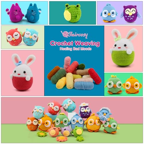 Faircosy Crochet Kit for Beginners Crocheting: Crochet Animal Kits for Kids & Adults - Learn to Knitting Cat Amigurumi Starter Kit with Detailed Faircosy