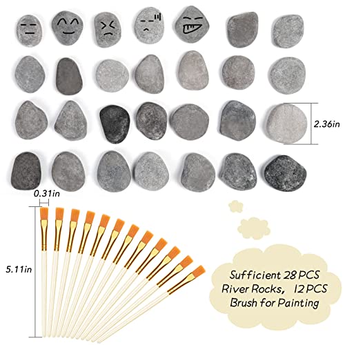 28 Pcs River Rocks for Painting, 6 Pounds 2-3inches Naturally Big Rocks to Paint, Flat Craft Painting Rocks & 12Pcs Paint Brushes, Kindness Stones