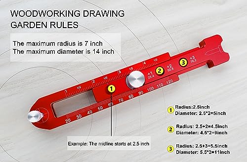 Woodworking Compass Scriber, Portable Aluminum Alloy Woodworking Compass Tool, Adjustable Metric/Inch Arc Drawing Ruler Circle Drawing Ruler Marking SlogPith